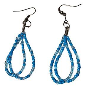 Handmade Boho Blue Seed Beaded Teardrop Earrings Retro Fashion Jewelry Women